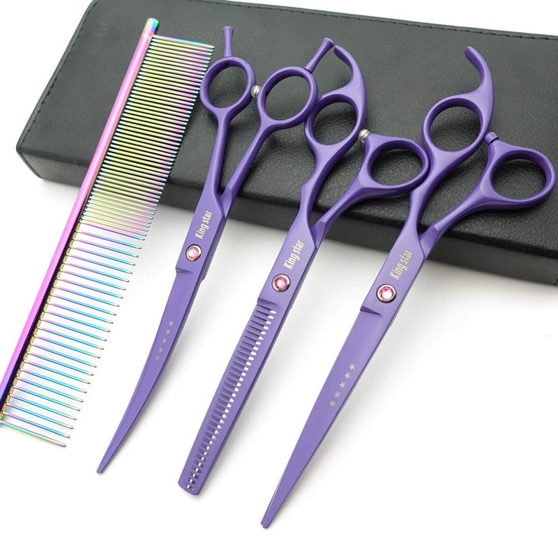 Kingstar 7.0in. Matt Purple Professional Pet Grooming Scissors Set,Straight & Thinning & Curved Scissors Set with Comb,case,A429 - Image 3